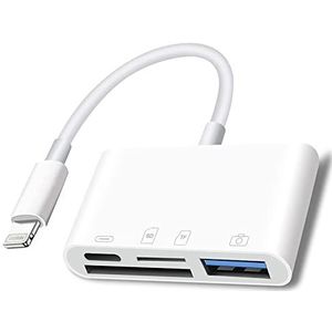 Lightning naar SD-kaartlezer voor iPhone, USB-camera-adapter 4-in-1 USB vrouwelijke OTG-adapter compatibele SD/TF-kaart, geheugenkaartlezer draagbare USB 3.0-adapter, SD-kaartadapter met