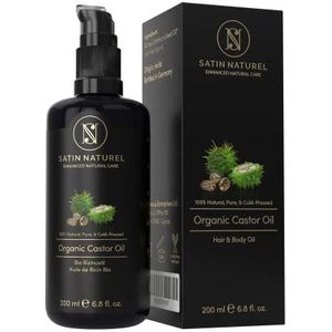 WINNAAR VAN 01/20* BIOLOGISCHE Castorolie - 100% Puur & Koudgeperst – Wonderolie voor Wimpers, Haar, Huid & Nagels - 200ml Fles van Beschermend Violet Glas. Natuurlijke Cosmetica van Satin Naturel