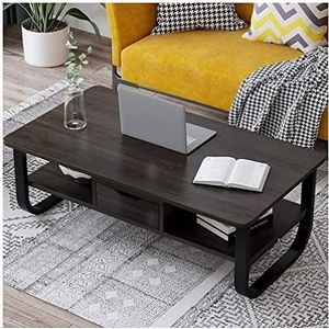 Tuinbijzettafel Koffietafel Moderne Minimalistische Vierkante Houten Paneel Salontafel Met Lade Dubbele Opslag Eindtafel Dikke Stalen Pijp Theetafel Salontafel ( Color : Walnut , Size : 120*60*41cm )