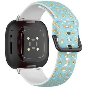 Zachte sportband compatibel met Fitbit Sense / Sense 2 / Versa 4 / Versa 3 (schattige cartoon hond dier kinderen), siliconen armbandaccessoire