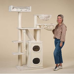 RHRQuality Krabpaal Grote katten stabiel XXL Cat Penthouse kattenkrabpaal voor Maine Coon grote kattenboom zware kat klimboom krabmeubel dikke stam (Plus, beige)