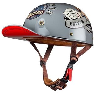 Retro Duitse Stijl Motorfiets Halve Helm ECE Goedgekeurde Baseballcap Half-Shell Helm Heren Dames Half Open Helm Met Verstelbare Snelsluiting Dop Half-Shell Helm H,XL