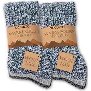Occulto kinder warme wollen sokken pak van 6 (model: Niki) blauw mix 35-38