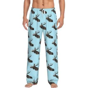 Moose Lange loungewear voor heren, nachtkleding, pyjamabroek, nachtkleding met zakken en trekkoord, Wit, S
