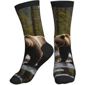 PPHGUT Witte Beer Bruin Beer Print Volwassenen Mid Tube Sokken Ademend Sport Running Gym Training Jogging Activiteiten, Zwart, One size