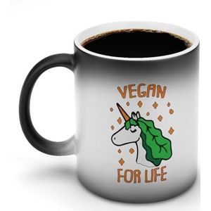 Magische Eenhoorn Veganistisch voor Leven Keramische Koffiemok 12oz Kleur Veranderende Mokken Brede Handvat Warmtegevoelige Verkleuring Cups