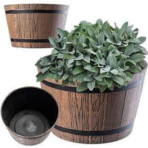 KADAX Bloempot, plastic bloemenbak, ronde plantenbak, voor binnen en buiten, plantenbak voor bloemen, huis, tuin, balkon, terras, weerbestendig (diameter 23 cm, bruin)