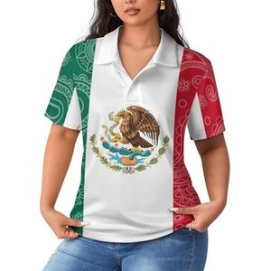 Mexicaanse paisley-vlag dames poloshirts met korte mouwen casual T-shirts met kraag golfshirts sport blouses tops 2XL