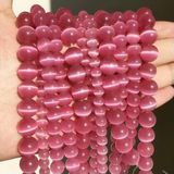 Natuursteen Roze Wit Blauwe Maansteen Kattenoog Kralen Voor Sieraden Maken Gladde Losse Kralen Opaal Diy Bedel Armbanden Ketting-fuchsia-12mm 30st