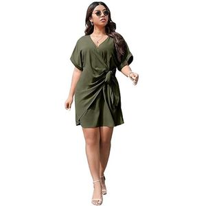 voor vrouwen jurk Plus jurk met vleermuismouwen en gestrikte voorkant (Color : Army Green, Size : 4XL)