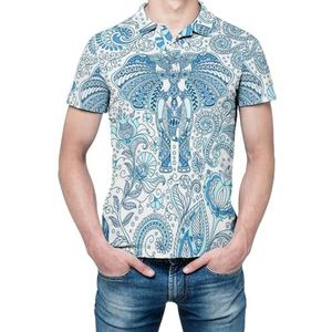 Blue Indian Elephant Heren Shirt met korte mouwen Golfshirts Regular-Fit Tennis T-Shirt Casual Business Tops