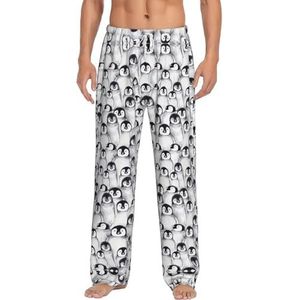Dexnel Leuke Pinguïns Schets Zachte Pyjama Broek Voor Mannen,Klassieke Slaapbroek Comfortabel, Polyester Pyjama Broek Met Zakken, Wit, S