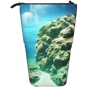 RLDOBOFE Rustige Onderwater Landschap Print Potlood Tas Stand-Up Intrekbare Potlood Doos Organizer Pen Houder Opbergtas Cosmetische Tas Voor Kantoor Kerst Vakantie Gift, Zwart, Eén maat