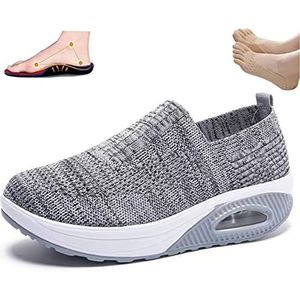 PiurUf Orthopedische schoenen dames zomerschoenen, 2023 damesschoenen zomer comfortabele luchtkussen mesh sneakers, zachte instap wandelschoenen sandalen sportschoenen,Grijs,37EU