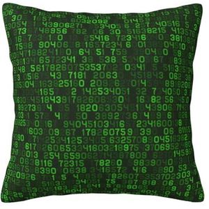 YUNWEIKEJI Programmeur groene decimale computercode, kussensloop, decoratieve kussensloop, zachte polyester kussenhoezen, 45 x 45 cm