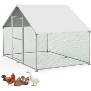 FIVMEN Vrijloophok 3 x 2 x 2 m, volière, kippenhok, metaal, 6 m², gevogeltekooien met zonnebescherming, dak, kippenhek, deur en grendel, vrijloop, kippenkooien, stabiele kippenhokken voor kleine