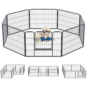 Qianruida Hondenbox voor honden, 8 panelen, puppypark, kleine honden, buiten/binnen, box voor huisdieren, 80 x 60 cm, zwart