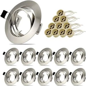 Allesgute 10 LED inbouwspots GU10 set inbouwframe rond inbouwlampen 68mm plafondspots roestvrij staal geborsteld look incl. GU10 fitting voor LED of halogeenlampen, 30° draaibaar