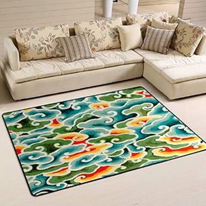 Gebied tapijten 100 x 150 cm, abstracte Chinese wolk vloermat water absorberende deurmat decoratie welkomstmat, voor woonkamer, binnen en buiten