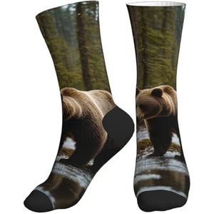 PPHGUT Witte Beer Bruin Beer Print Volwassenen Mid Tube Sokken Ademend Sport Running Gym Training Jogging Activiteiten, 2 Zwart-2, One size