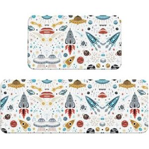 Cartoon raketten kerst keuken tapijten en matten,antislip keuken tapijten, voor vloer comfortabele mat set van 2