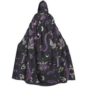 WURTON Paars Zwart Goth Spooky Print Hooded Mantel Unisex Volwassen Mantel Halloween Kerst Hooded Cape Voor Vrouwen Mannen