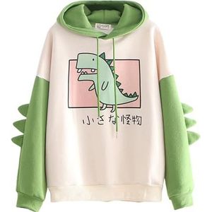 CheJooe Vrouwen Dinosaurus Hoodie Kawaii Truien Meisjes Casual Lange Mouw Splice Cartoon Leuke Sweatshirt Tieners Meisjes Anime Cosplay Trui Trui, Groen, M