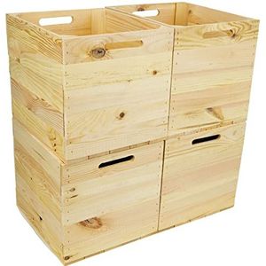 Set van 4 houten kisten, opbergkisten, ladebox, geschikt voor alle Kallax-rekken en Expidit planken, Kallaxsystemen, wijnkist, fruitkist, rekkist, afmetingen 33 x 37,5 x 32,5 cm, Kallax boxen, inzet,