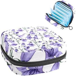 MUOOUM Paarse Bell Bloemen Patroon Maandverband Opbergtas Menstruatie Pad Tas Draagbare Menstruatie Cup Pouch met Rits voor Tiener Meisjes Vrouwen Dames