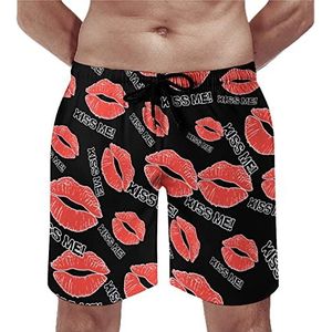 Kiss Me Lips Mens Beach Shorts Sneldrogende Board Shorts Mesh Voering Strandbroek Gym Zwembroek 2XL