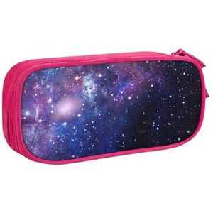 Yyoretp Grote capaciteit blauw & paars Galaxy Print Potlood Case, Dubbellaags Rits Make-up Pouch Potlood Box Organizer., roze, Eén maat, Beauty Case