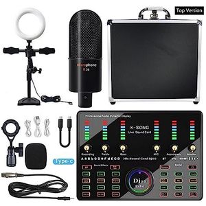 Geluidskaartkit, Professionele Audio V8 Geluidskaart Set Mic Studio Condensator Microfoon for Podcast Opname Live Streaming(Top Version)
