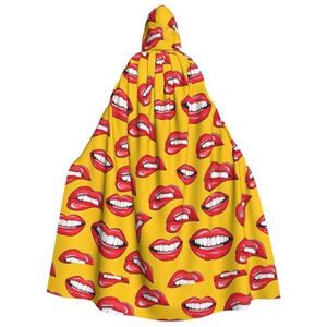 WURTON Vrouwen glimlachen en bijten op haar rode lippen mantel met capuchon voor volwassenen, carnaval heks cosplay gewaad kostuum, carnaval feestbenodigdheden, 190 cm