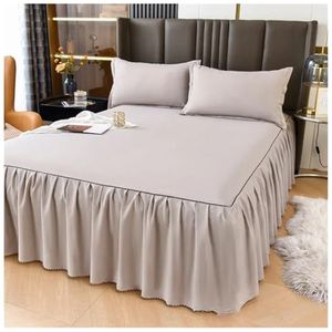 Divan Base Cover 1 stuk effen kleur bedrok met kant rondom alle seizoenen bedhoes met ruches bedrok (lichtgrijs, 1 stuk rok 200 x 220 cm)