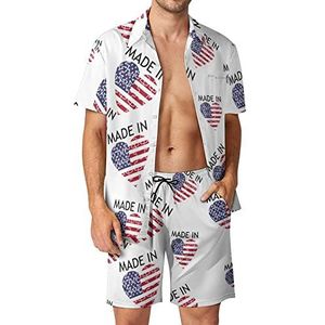 Gemaakt in Amerikaanse Hawaiiaanse bijpassende set voor heren, 2-delige outfits, overhemden en shorts met knopen voor strandvakantie