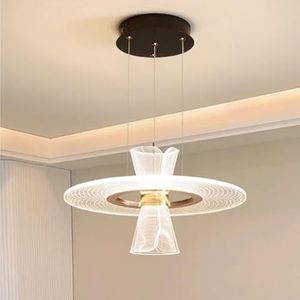 HRWLY 30W LED acryl hanglamp moderne creatieve cirkel hanglamp drie kleuren dimbare ijzeren kunst hanglamp in hoogte verstelbaar for slaapkamer woonkamer bibliotheek kantoor