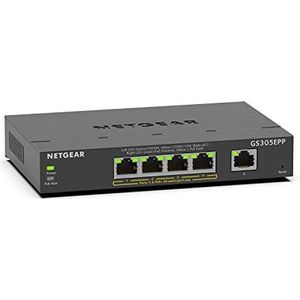 NETGEAR PoE Switch 5-poorts Gigabit Ethernet Plus netwerkswitch (GS305EPP) - met 4 x PoE+ @ 120W, desktop- of wandmontage