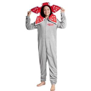 Stranger Things Fleece Onesie voor Kinderen Hooded Onesie voor Kinderen Tieners 9-15 Jaar PJ's Comfortabele Loungewear Geschenken voor Kinderen, Grijs, 13-14 jaar