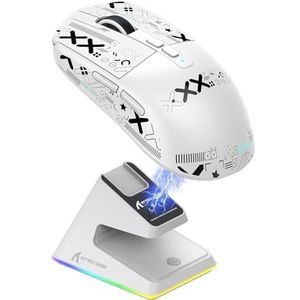ATTACK SHARK X6 49g SUPERLIGHT muis met magnetisch oplaaddock, PixArt PAW3395 gamingsensor, BT/2.4G draadloze/bedrade gamingmuis met tape, 26000 DPI, X3 upgrademuizen voor Win11/Xbox/PS/Mac (wit)