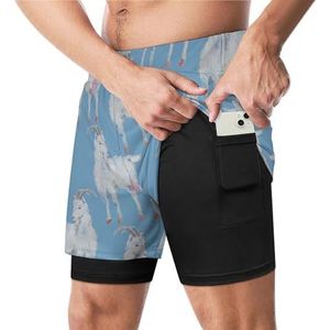 Witte Geit Grappige Zwembroek met Compressie Liner & Zak voor Mannen Board Zwemmen Sport Shorts