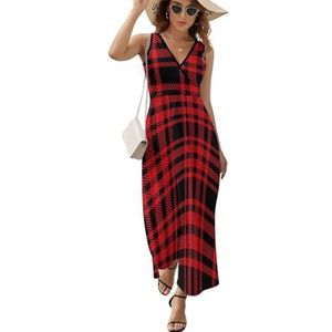 Tartan geruite damesjurk lange jurk mouwloze maxi-jurk zonnejurk strand feestjurken avondjurken S