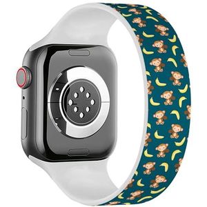 Solo Loop Band Compatibel met All Series Apple Watch 42/44/45/49mm (Monkey Yellow Banana) Stretchy Siliconen Band Strap Accessoire, Siliconen, Geen edelsteen