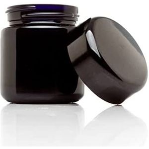 (6-Pack) 50 ml ultraviolette glazen pot met zwarte schroefdeksel - luchtdicht | geurbestendig | lekbestendig | UV-opslagcontainer | navulbare voorraadbus