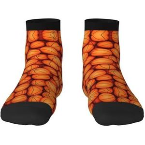 Veelzijdige sportsokken met basketbalprint, oranje print, casual en sportkleding, geweldige pasvorm voor voetmaten 36-45, Basketbal Oranje, Eén Maat