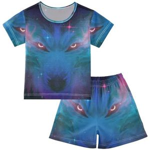 YOUJUNER Kinderpyjama set Galaxy Wolf Face T-shirt met korte mouwen zomer nachtkleding pyjama lounge wear nachtkleding voor jongens meisjes kinderen, Meerkleurig, 5 jaar