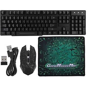 Draadloos toetsenbord en muiskit, waterdicht ontwerp aan de voorkant, 6 knoppen Optische pc-muis Kleurrijke lichteffecten