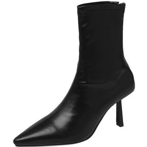 Vrupons Premium Franse retro puntige stiletto enkellaarsjes voor dames - elastische hoge hak laarzen, zwart, 34 EU