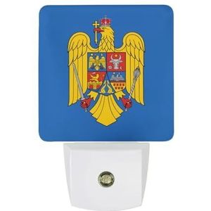 Coat Arms van Roemenië Warm Wit Nachtlampje Plug In Muur Schemering naar Dawn Sensor Lichten Binnenshuis Trappen Hal