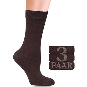 Bamboe sokken met lycra voor dames: comfortabele naad aan de aanzet van de teennagels, hoog draagcomfort, voor business en vrije tijd, 3 paar (Donkerbruin, 35-38)