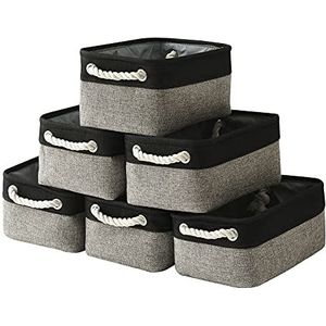 TcaFmac Kleine stoffen opbergmanden voor het organiseren van [6 Pack] stoffen manden voor planken, canvas opbergmand met handgrepen, decoratieve manden voor geschenk lege manden (zwart en grijs, 12""Lƒ""8""Wƒ""5""5""H